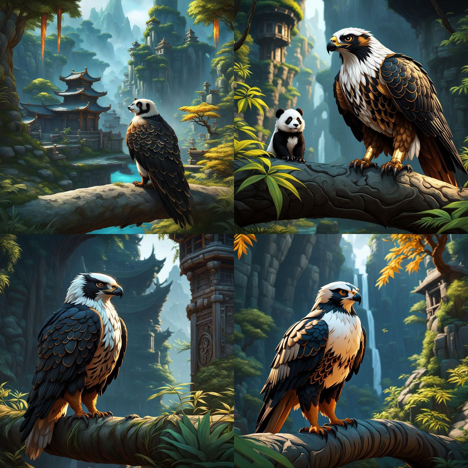 Hawk Watches Panda in Fantasy Concept Art