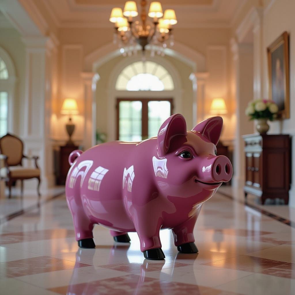 Mauve Ceramic Pig Sculpture in Opulent Foyer
