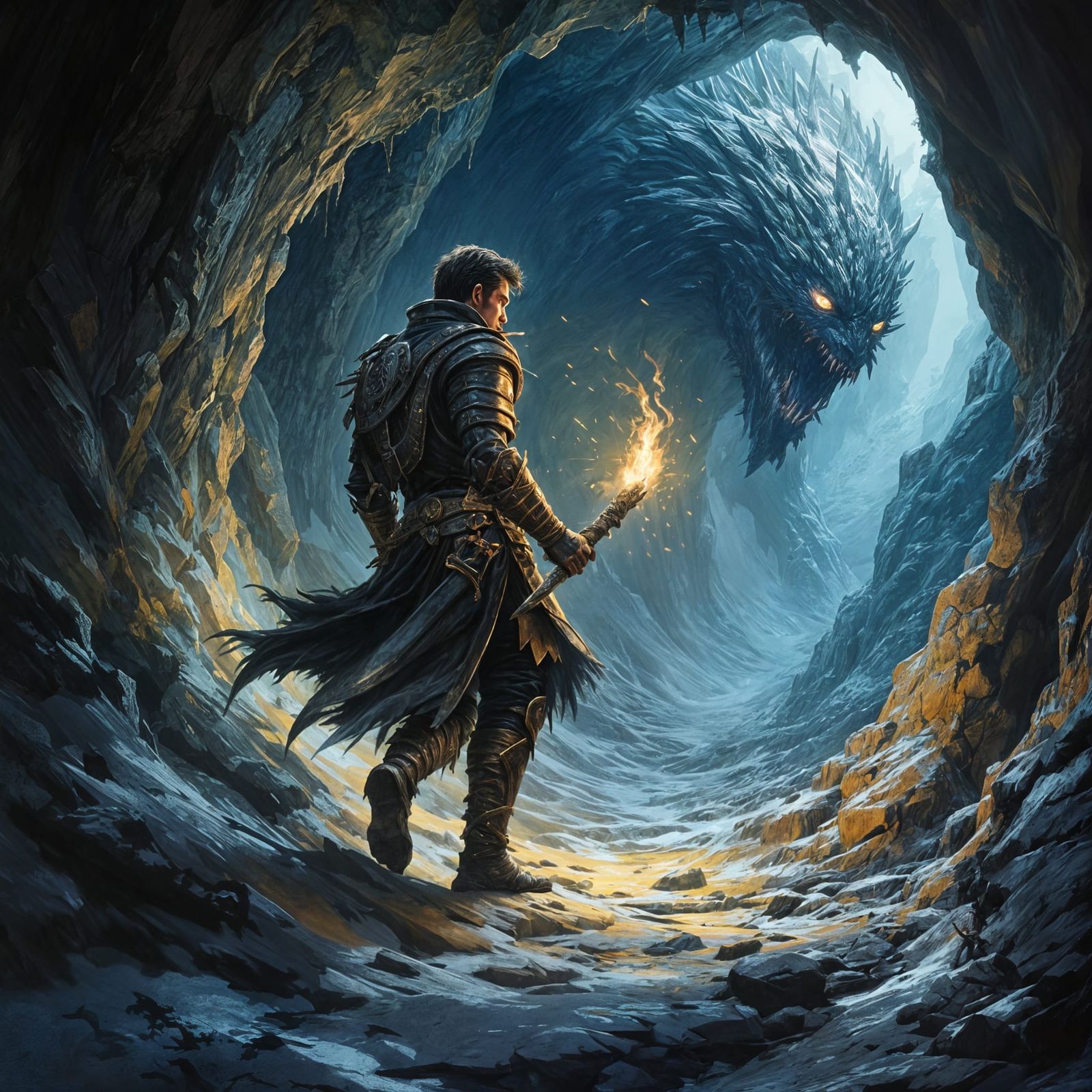 Handsome Adventurer in Dark Fantasy Cavern