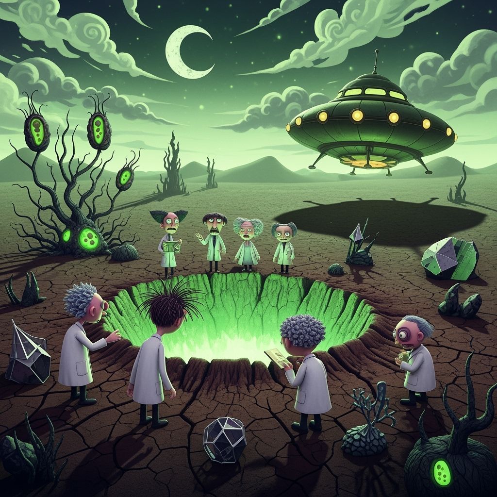 Scientists Investigate Alien Crater in Burtonesque Style