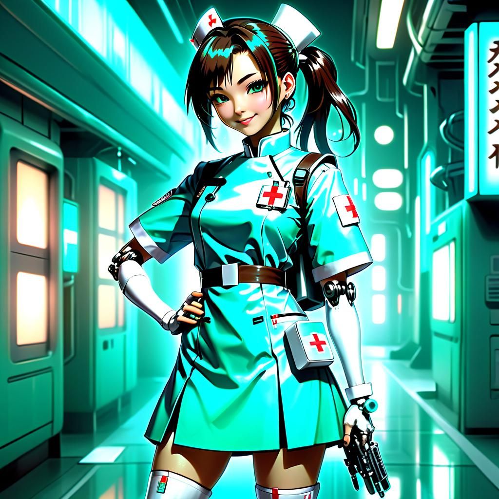Cyberpunk Nurse with Cybernetic Accessories