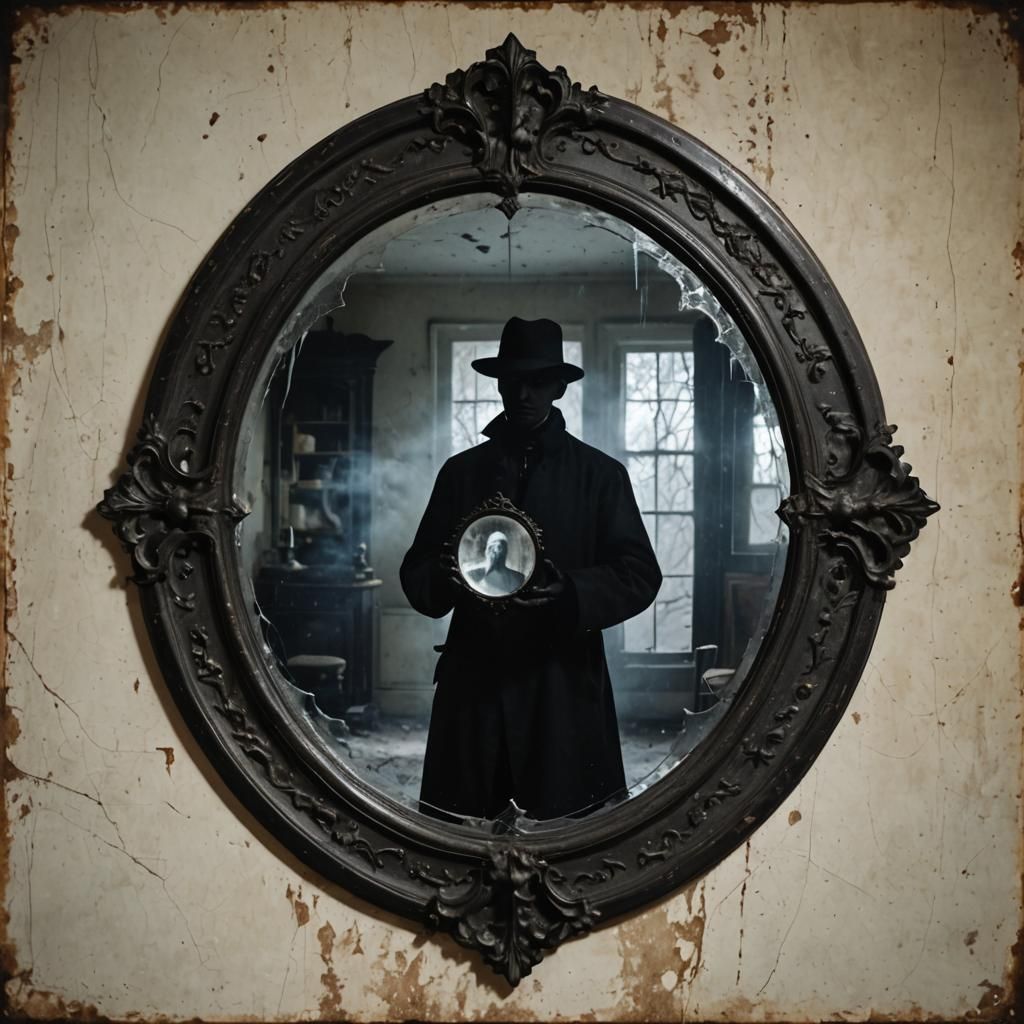 Haunted Antique Mirror with Shadowy Figure