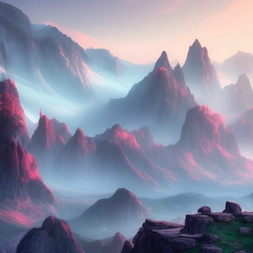 Misty Mountain Landscape in Detailed Matte Painting