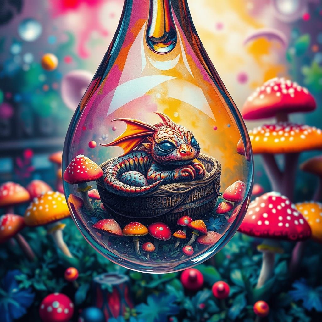 Crystal Tear Reflects Sleeping Dragon: Graffiti Art Style