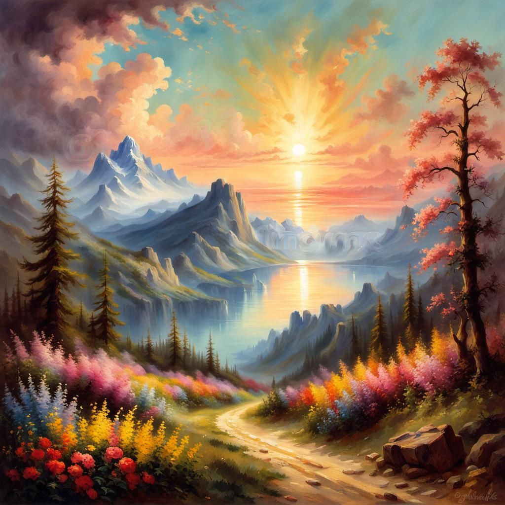 Awe-Inspiring Mountain Lake Landscape in Romantic Naturalism