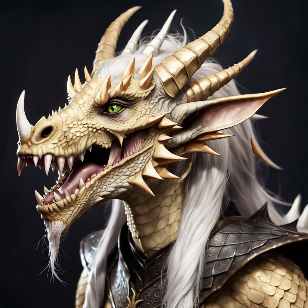 Dragon-Elf Hybrid Woman with Golden Scales