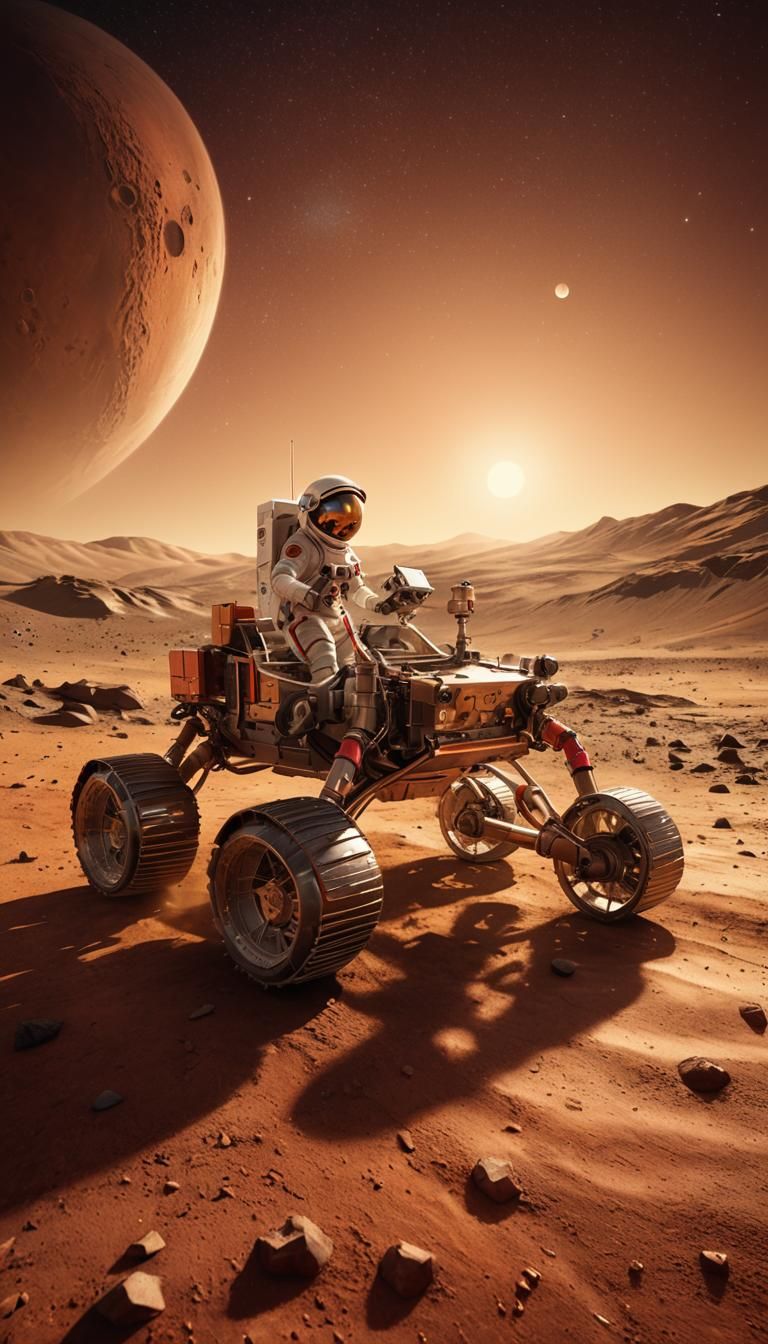 Astronaut on Mars Rover, Photorealistic 3D Rendering