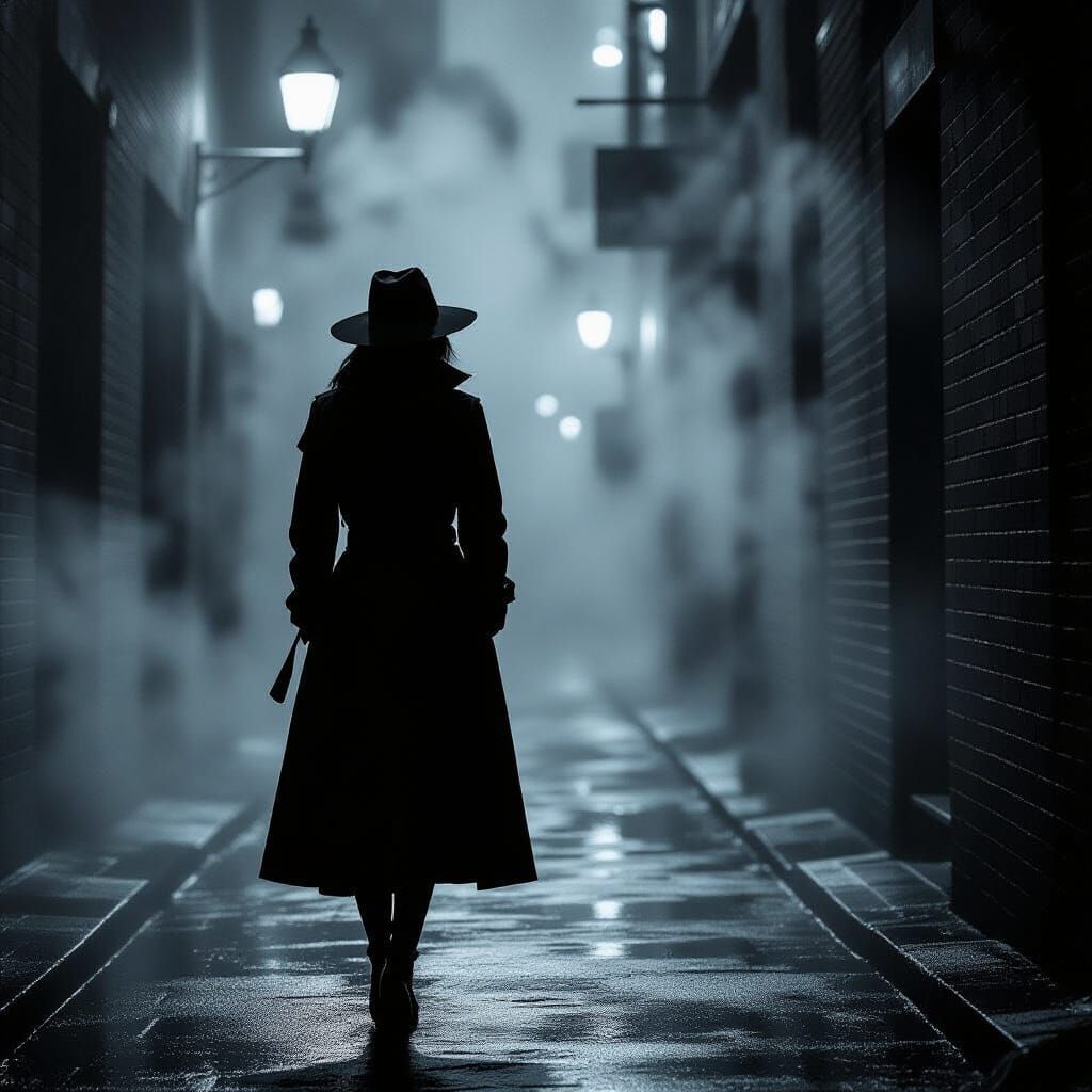 Film Noir Woman in Rainy Alley with Bosch Influence