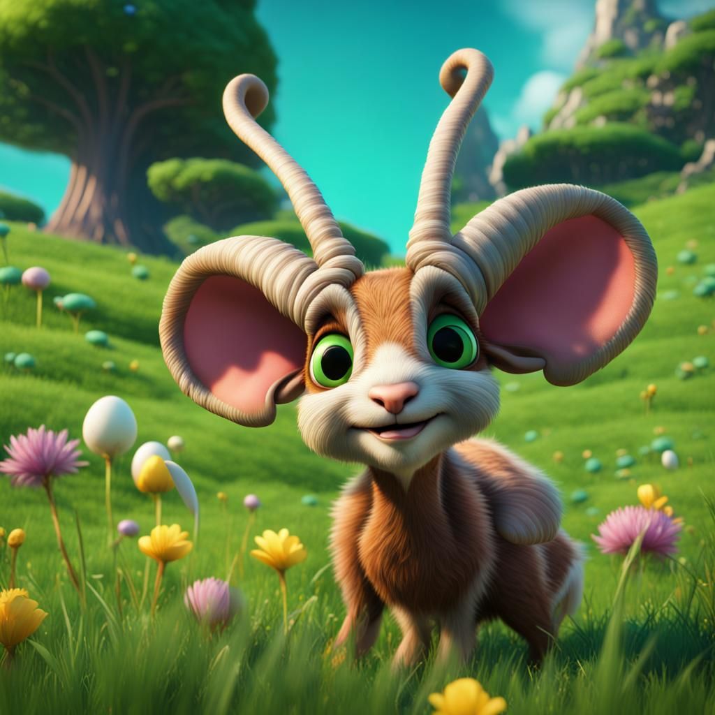 Whimsical Easter Bunny with Horns in Pixar Style