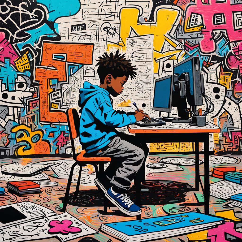 Child's Graffiti Kingdom in Vibrant Doodle Art