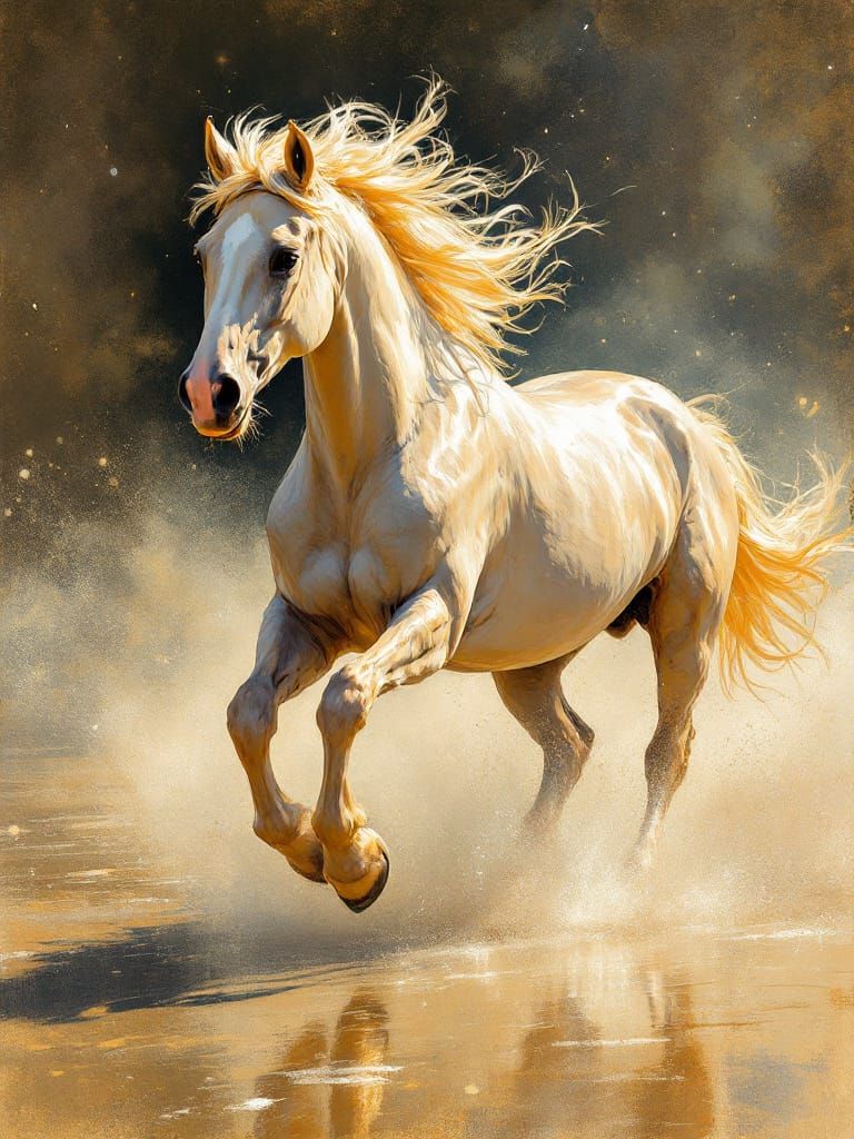 Majestic Horse Gallops in Luminous Golden Light