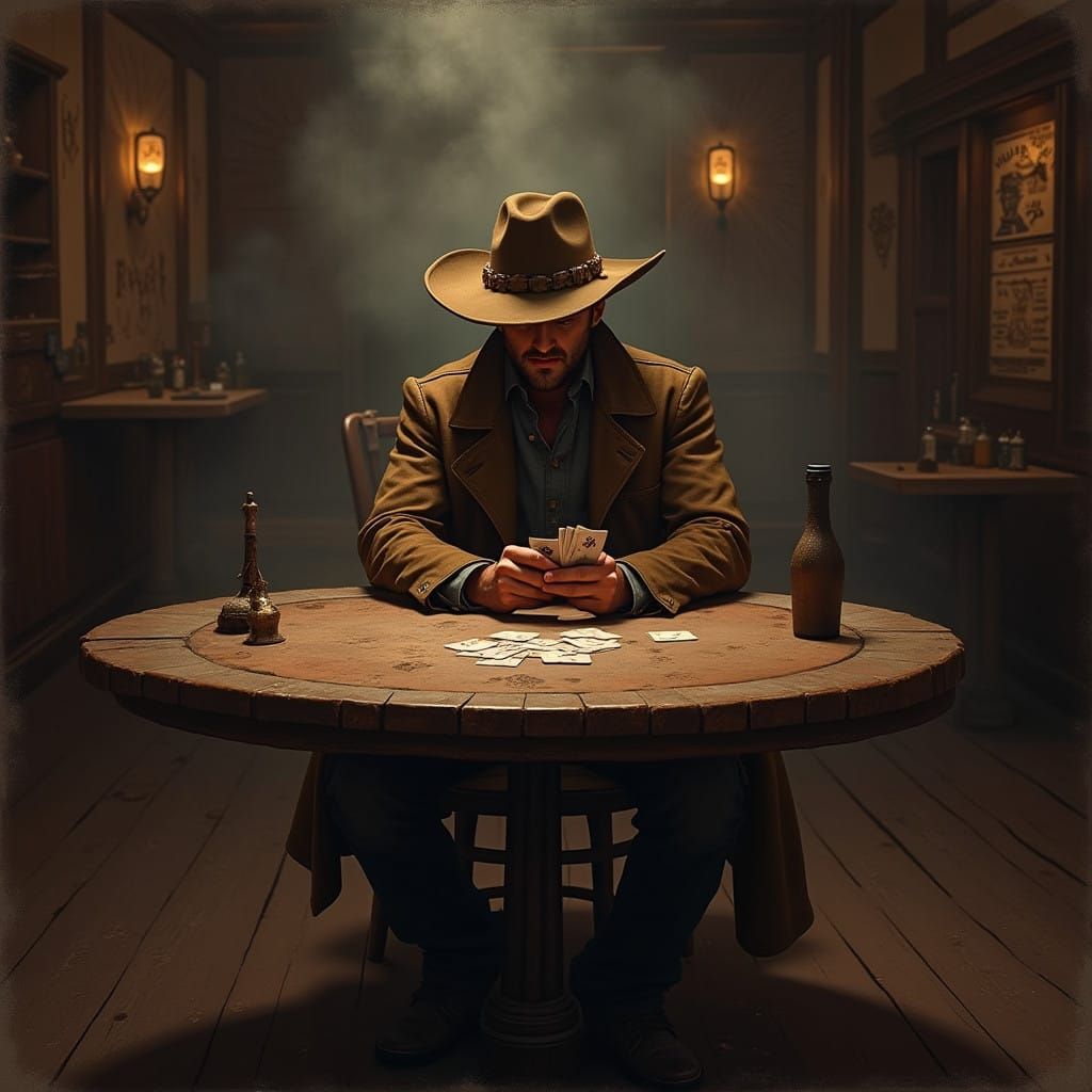 Gritty Lone Cowboy in Intense Poker Showdown