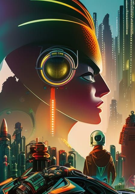 Etro-Futuristic Portrait in Vintage Anime Style