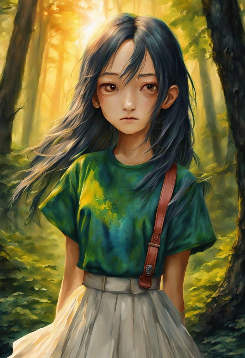 Anime Girl in Dark Forest