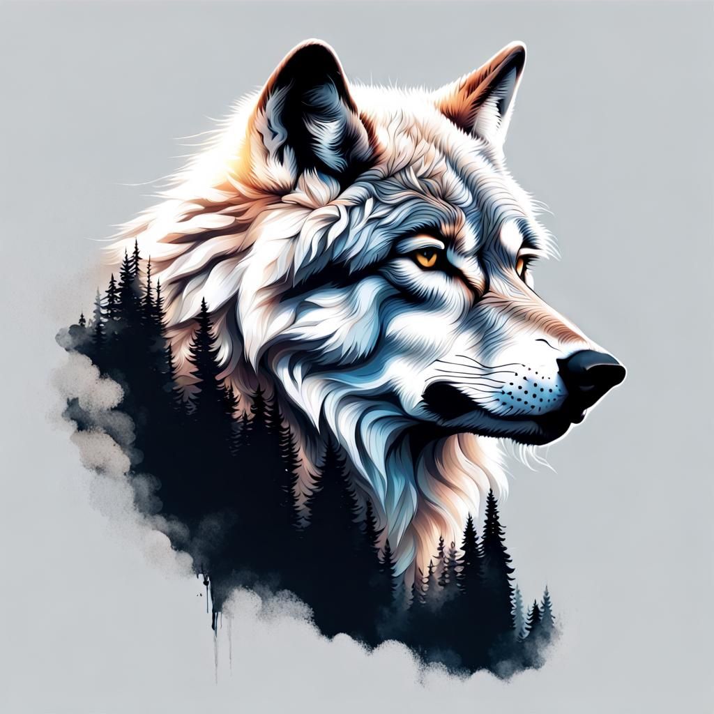 Wolf Portrait in Lush Nature, Digital Art