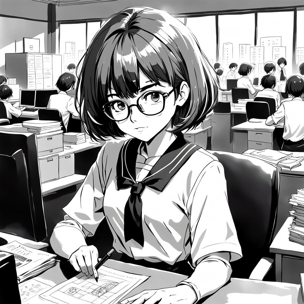 80s Anime Office Lady Black and White Manga