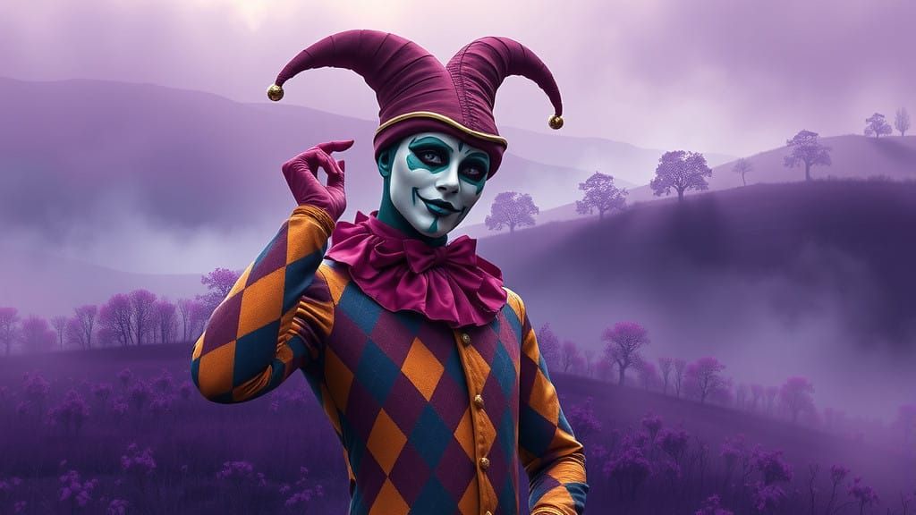 Enchanted Harlequin in Whimsical Countryside