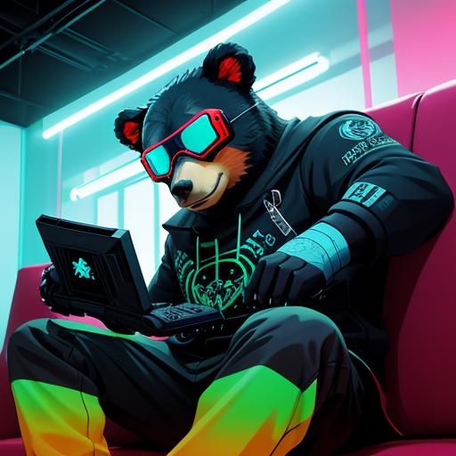 Bear Gamer in Anime Style with Vibrant Colors
