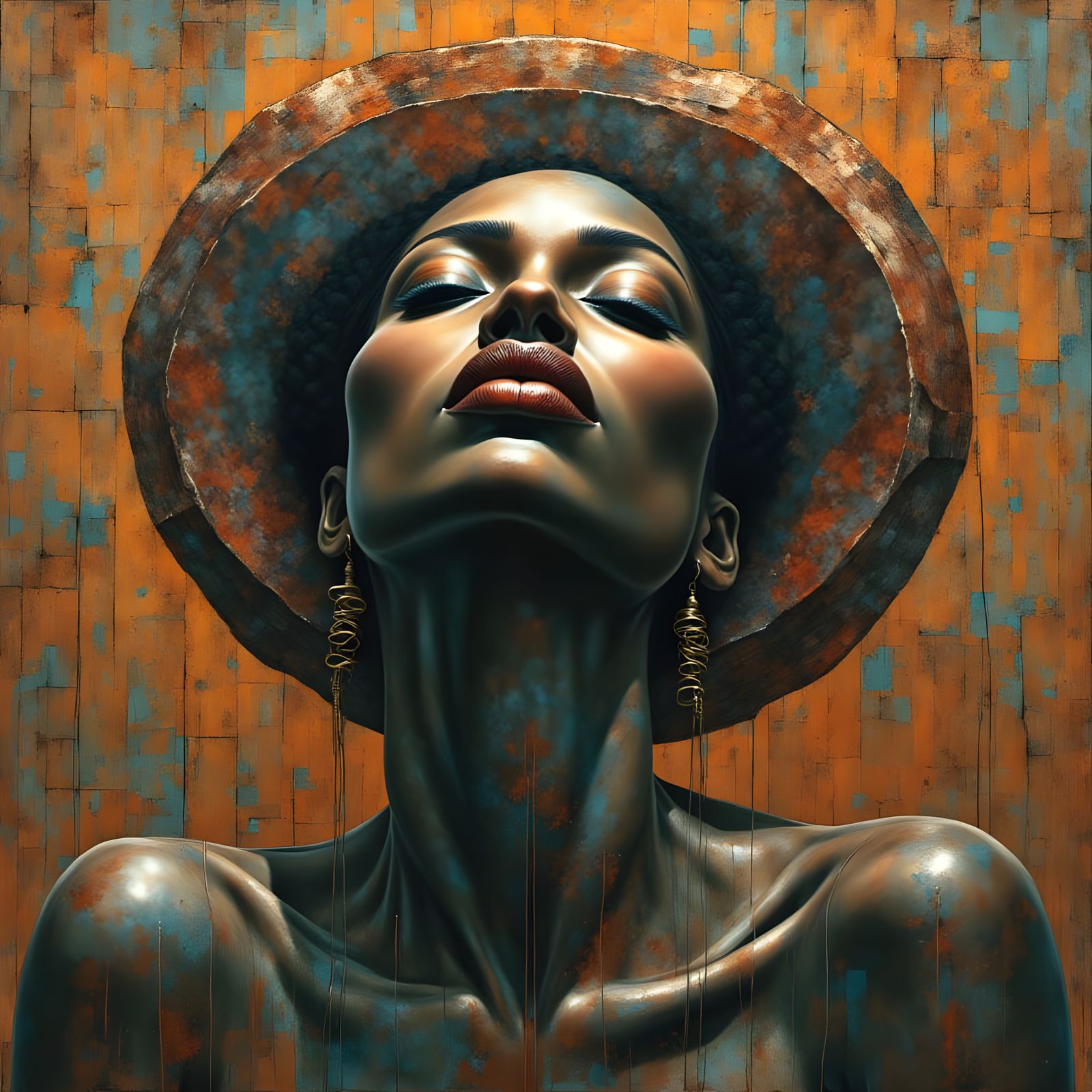 Sleeping Alien Mermaid Portrait in Copper and Verdigris