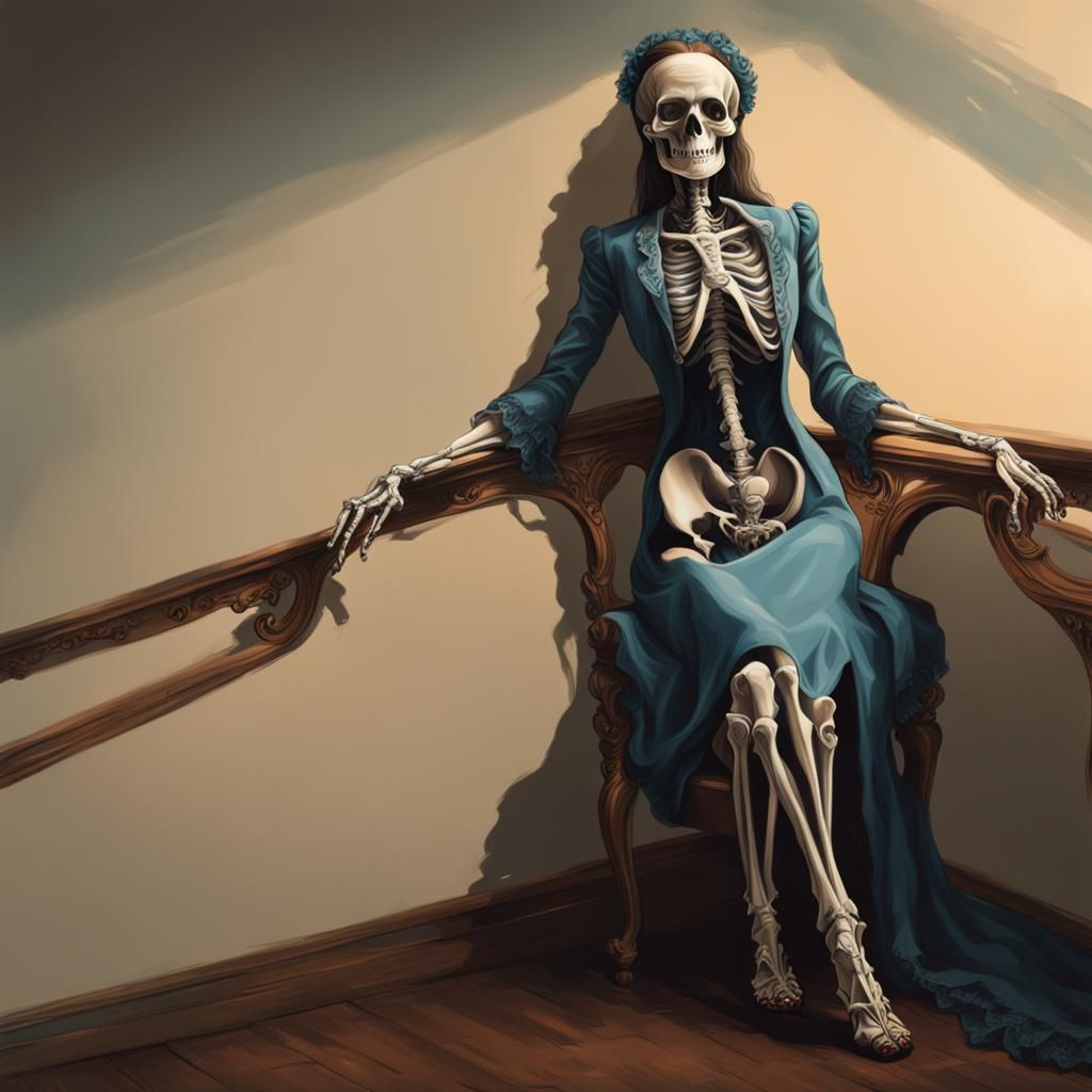 Victorian Skeleton Waiting for Death: Hyperrealistic Art