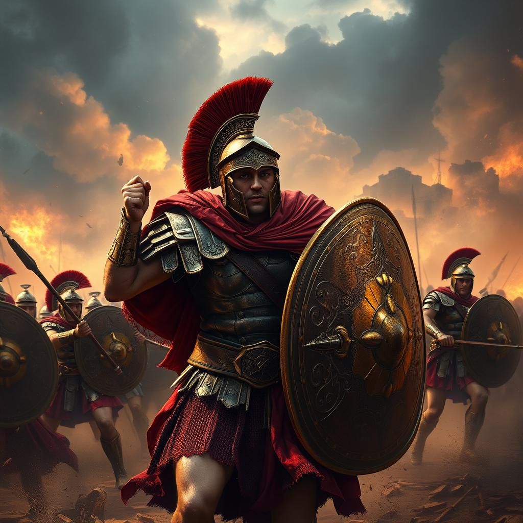 Roman Centurion Leads Cohort into Battle in Digital Painting