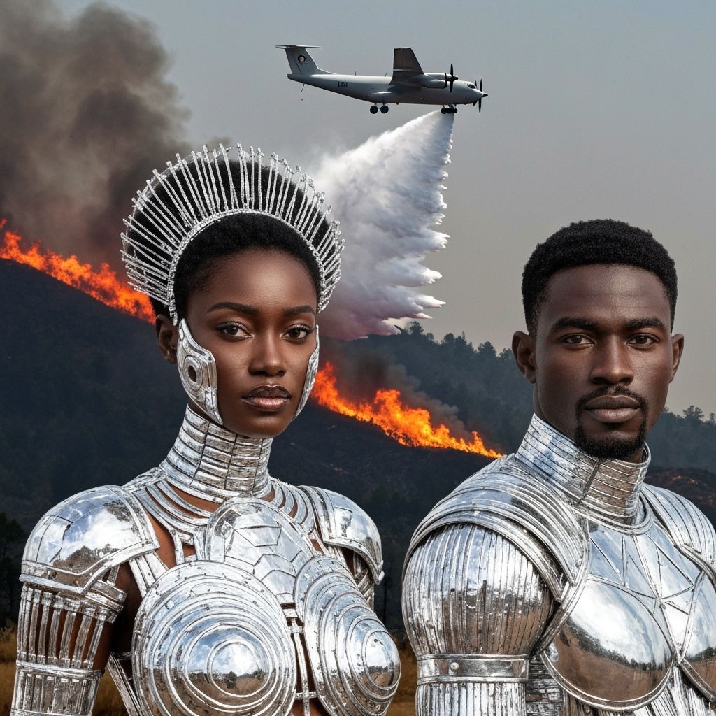 Futuristic Aluminum Outfits Amidst California Wildfires