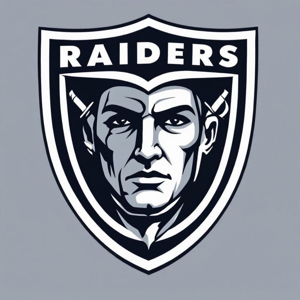 Human Face Integrated into Raiders Logo in Silver and Black