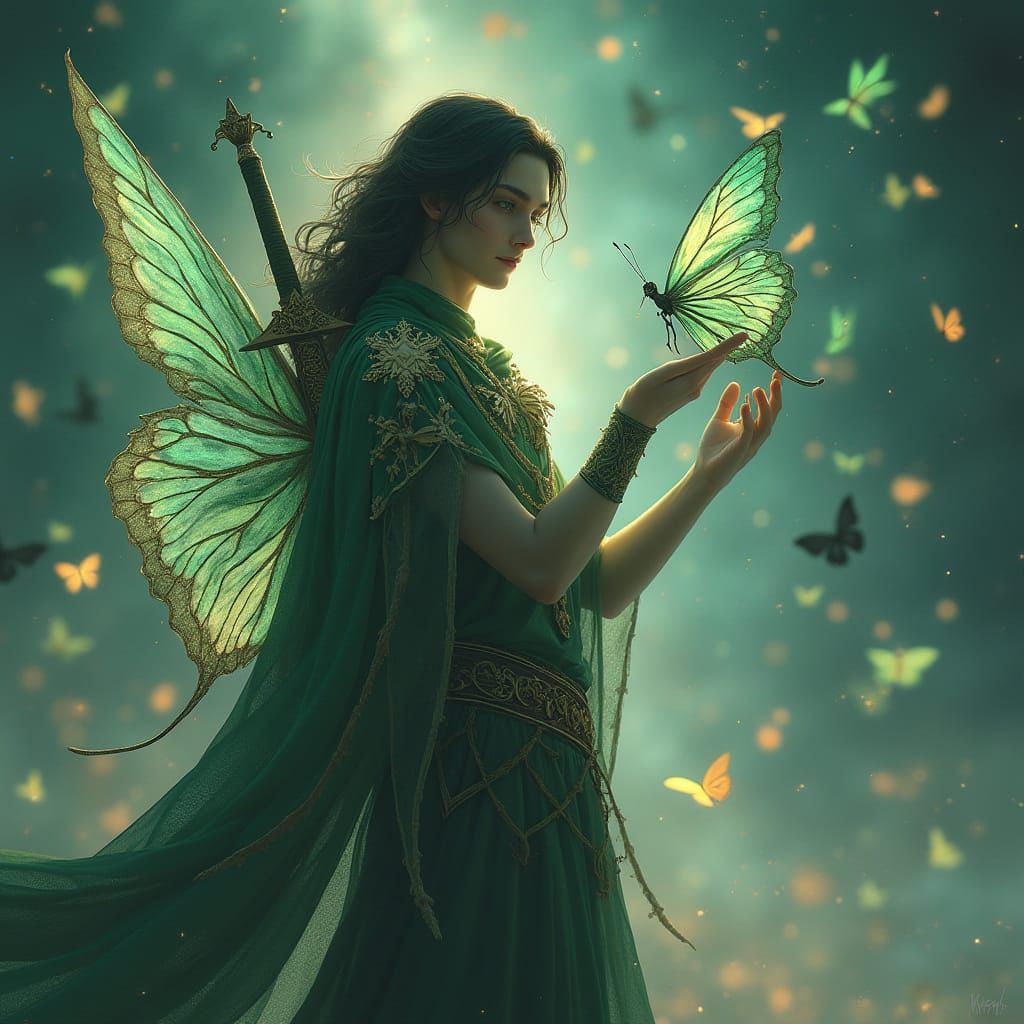 The Majestic King of Butterflies in Luminous Astral Garden