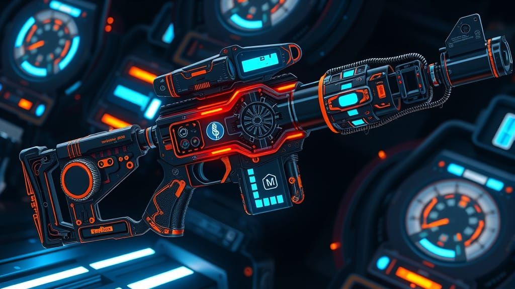 Futuristic Medical Rifle in Neon Sci-Fi Environment