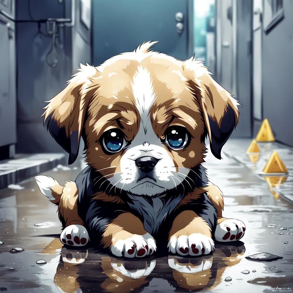 Sad Puppy in Anime Style