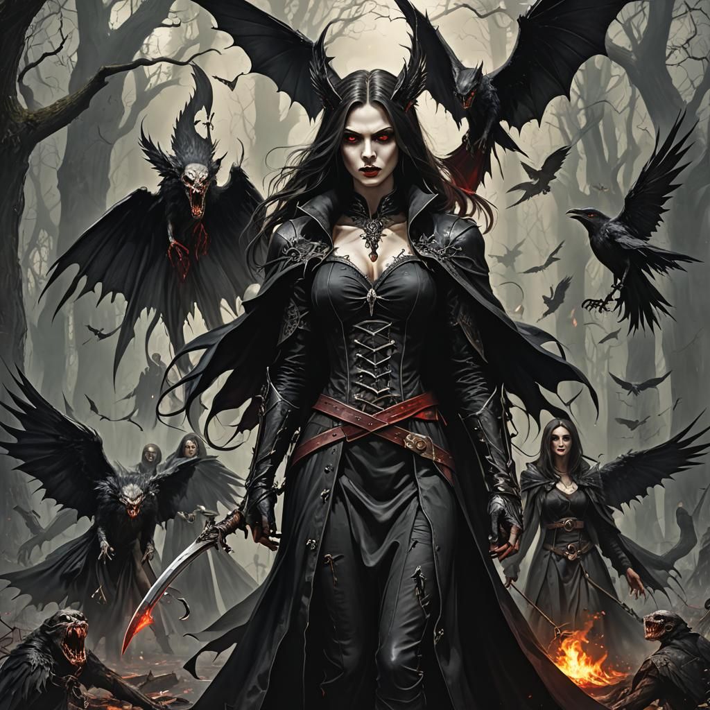 Ethereal Vampire Angels in a Dark Fantasy Scene