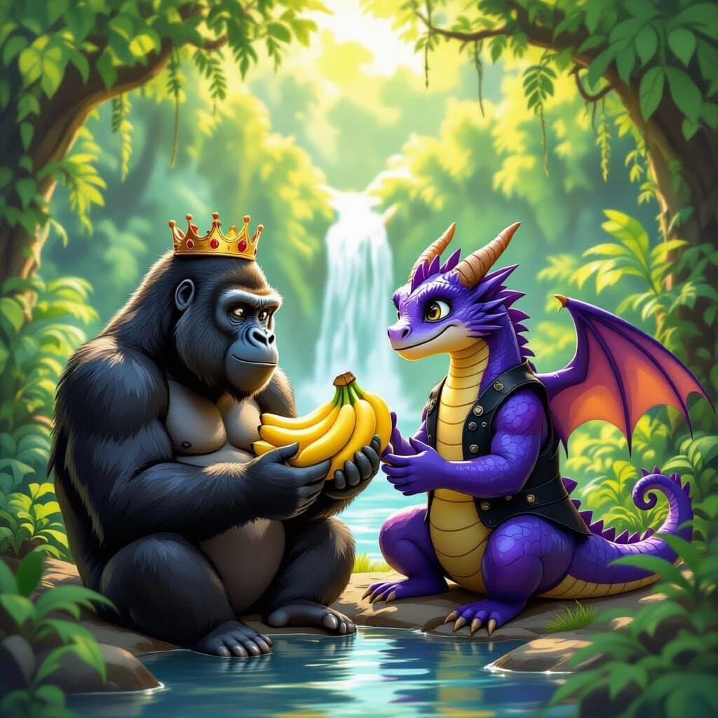 Gorilla Shares Bananas With Anthro Dragon