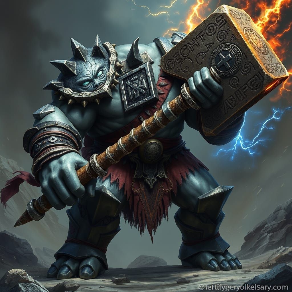 Goliath Warrior with Earthy Connection and Rune-Etched Warha...