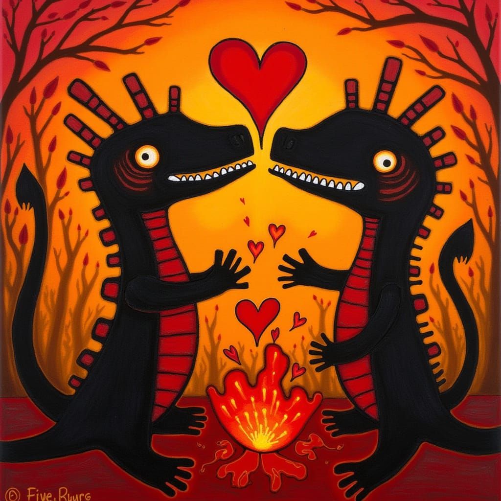Romantic Lava Creatures Erupting Love: Colorific Style