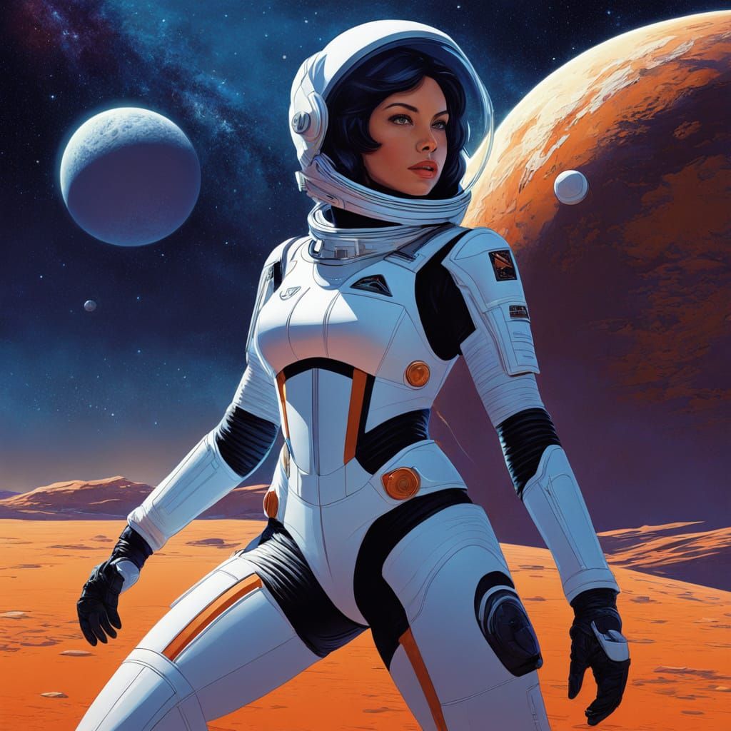 Surreal Space Goddess in Cyberpunk Poster Style