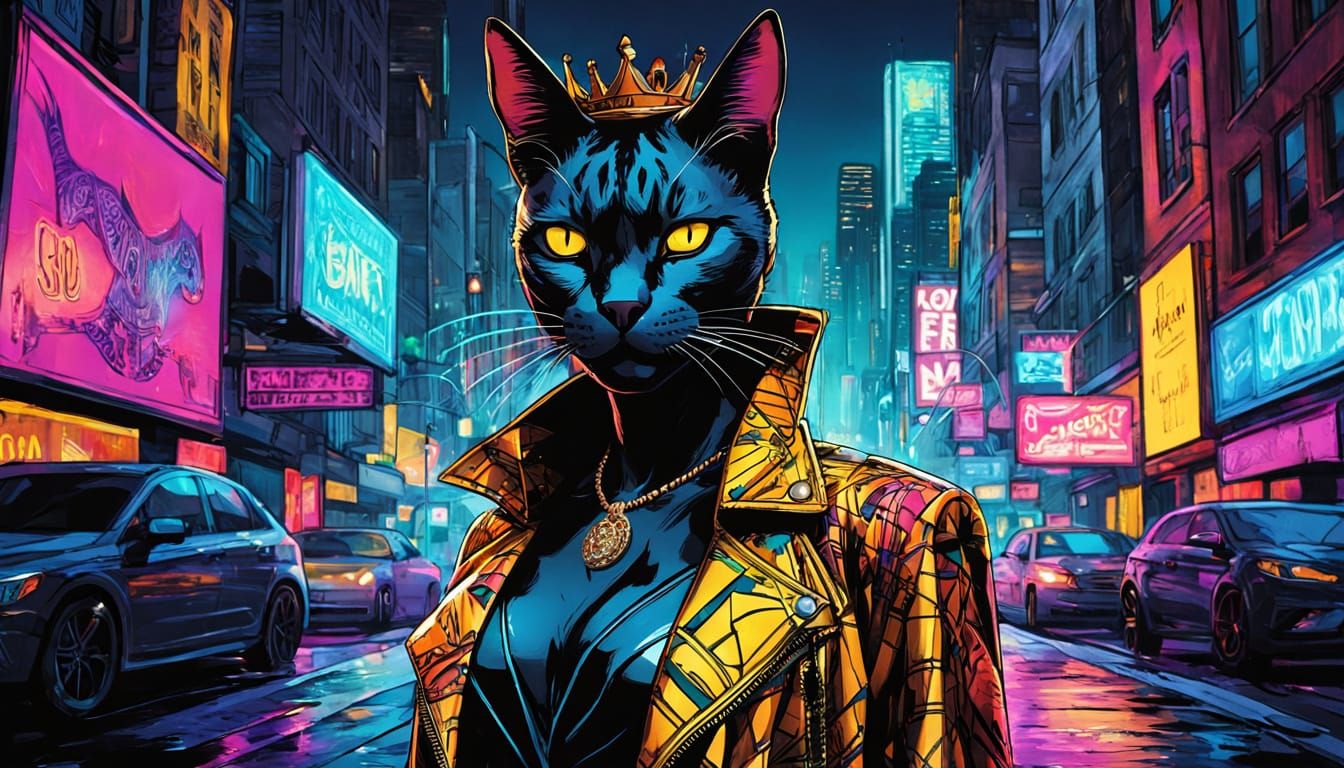 Killer Cat Queen in Comic Book Art Style