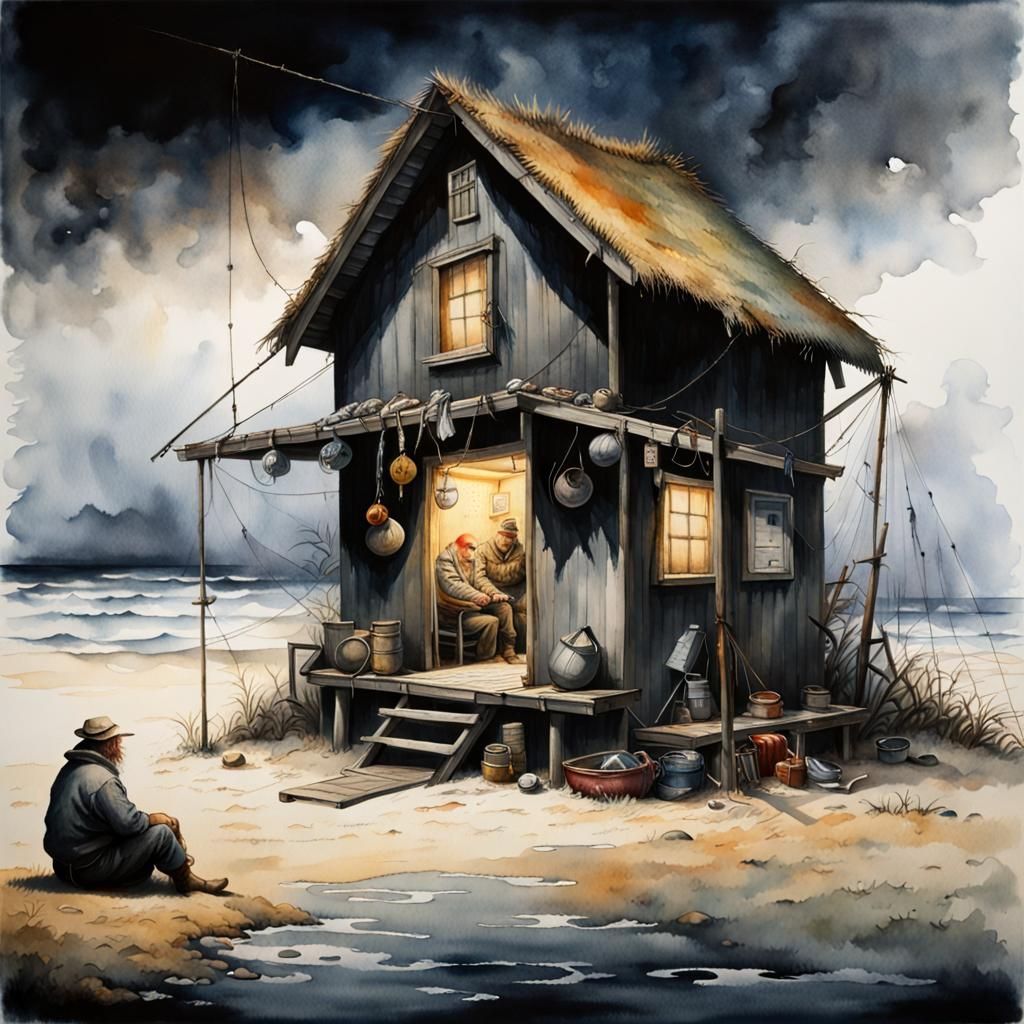 Danish Fisherman's Shack: Watercolor Masterpiece