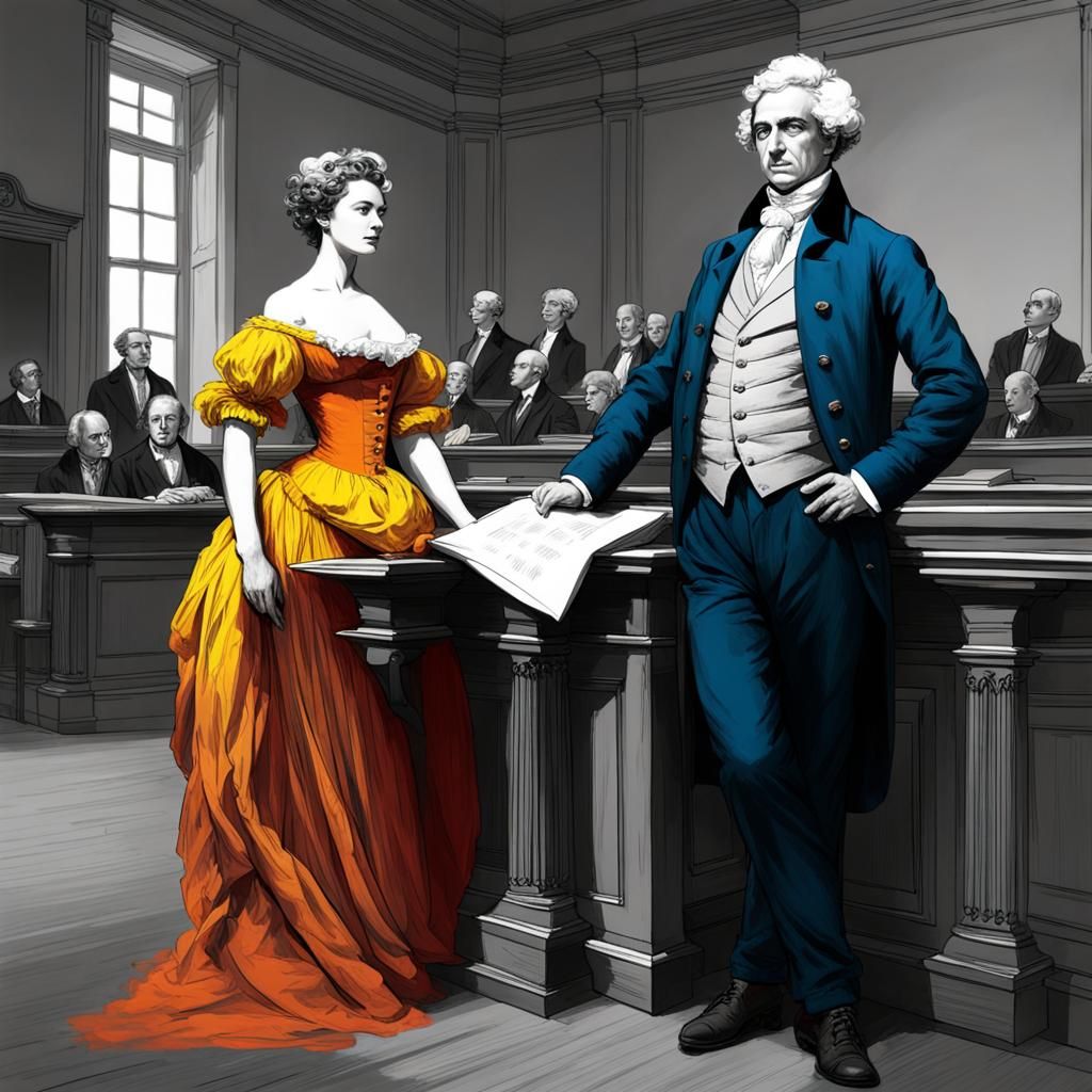 French Courtroom Scene with Color Accents