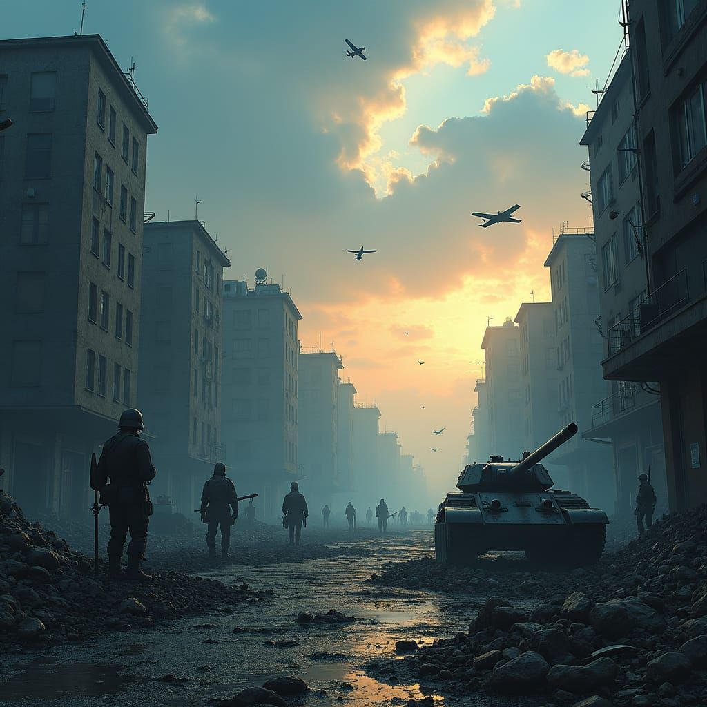 World War 2 Ruined Cityscape in Cinematic Style