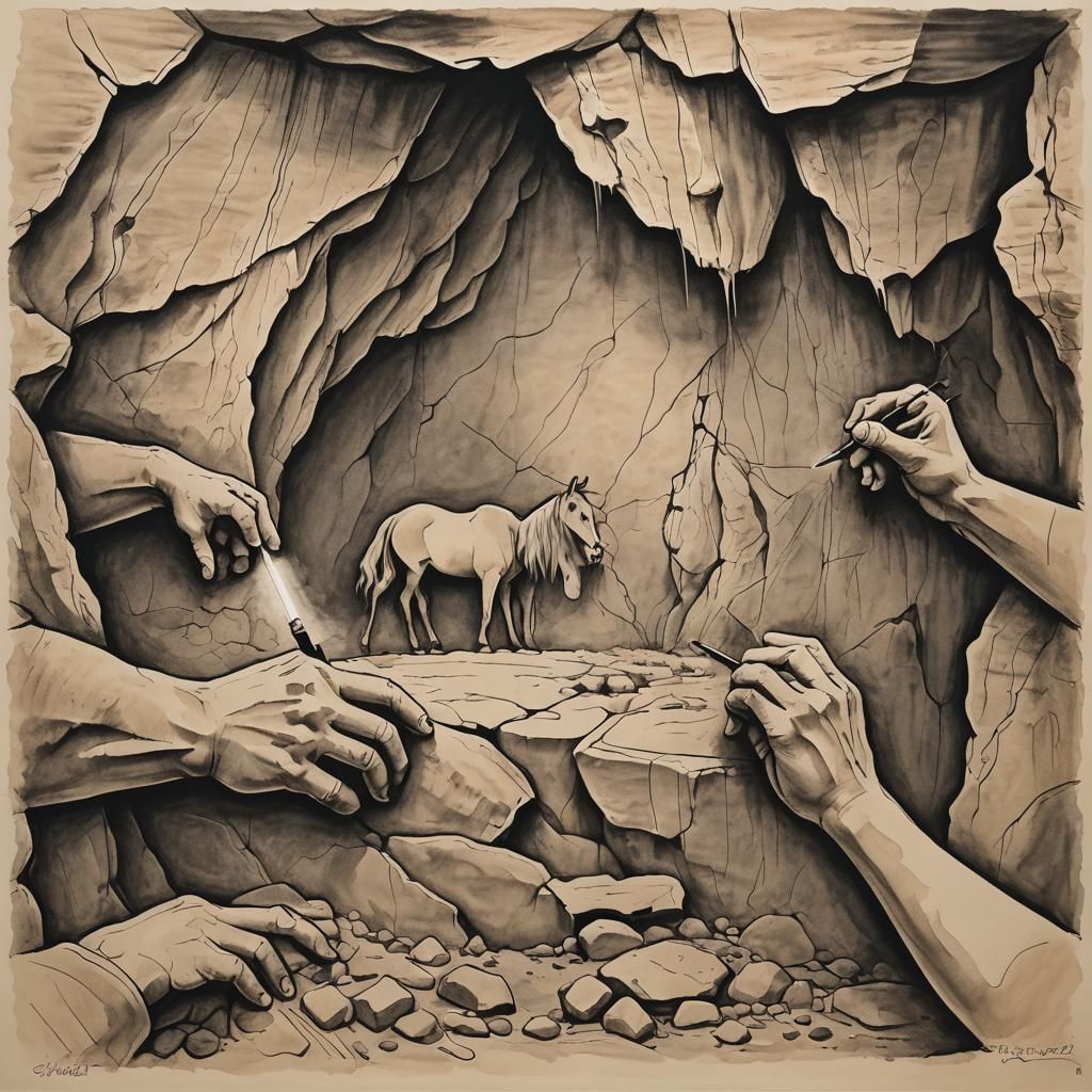 Ancient Cave Paintings of Animals with Charcoal