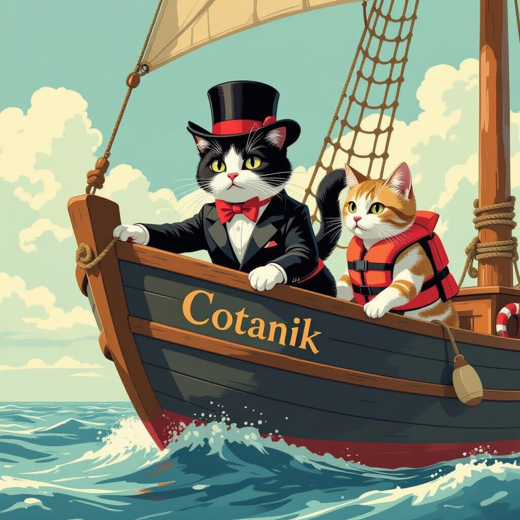 Cats Recreate Titanic Scene in Anime Style