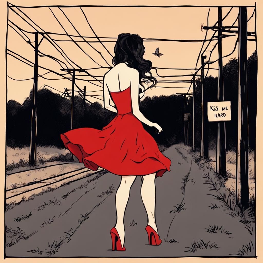 Woman Dancing in Red Dress Under Moonlight