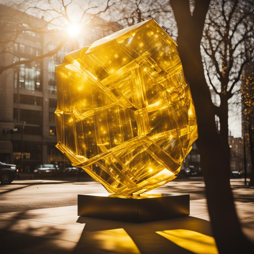Giant Yellow Glass Sculpture in Sunlight