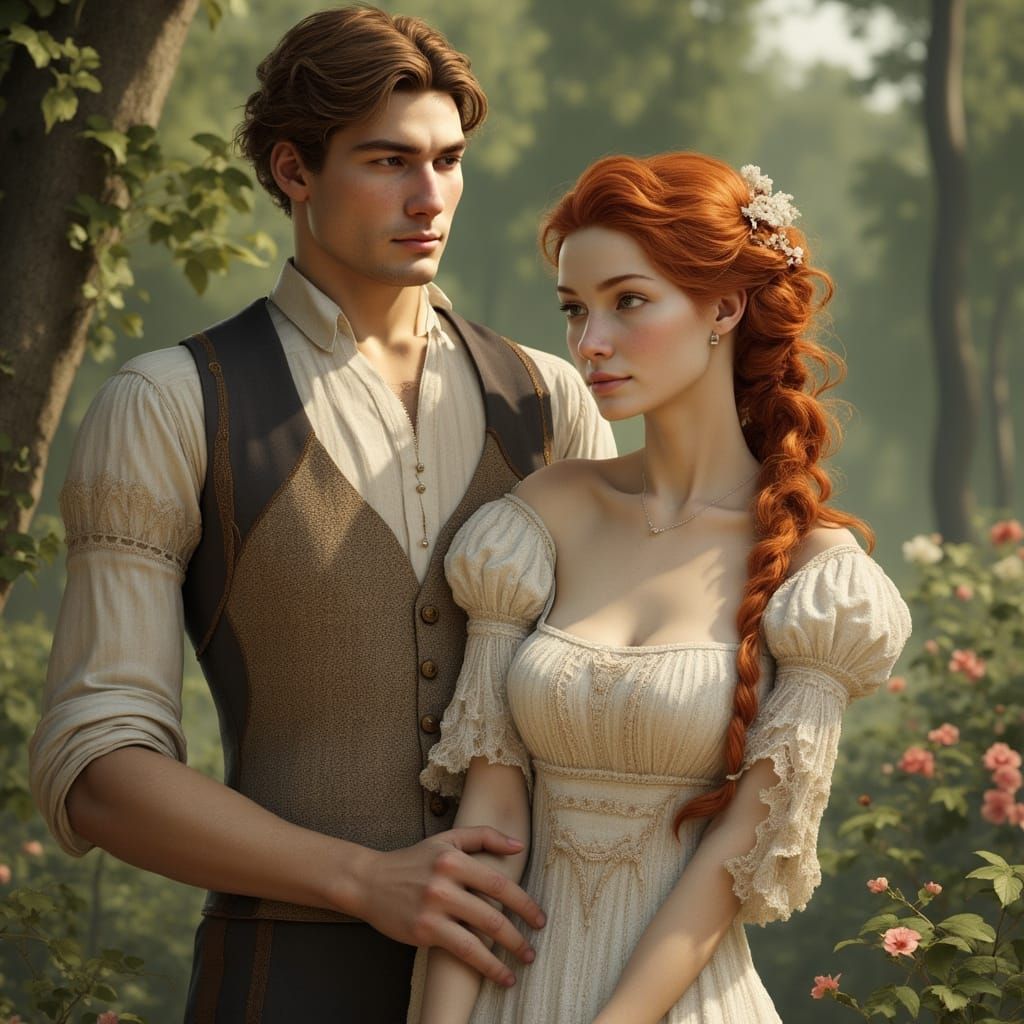 Regency Couple in Garden, Regency Era Style