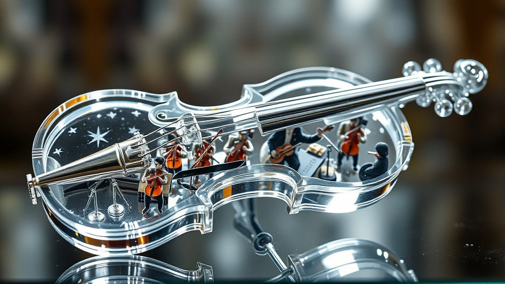Silver Glass Violin with Miniature Orchestra