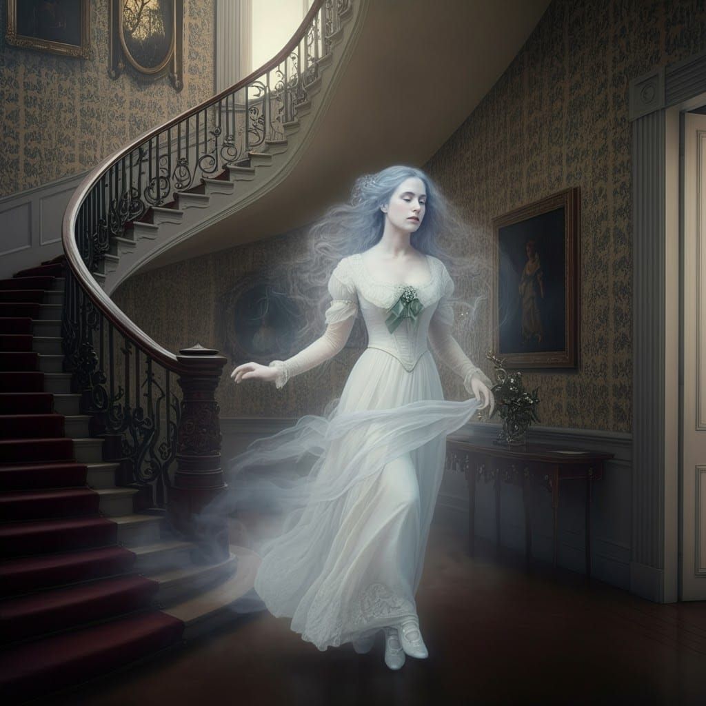 Ethereal Victorian Ghost in Pre-Raphaelite Style