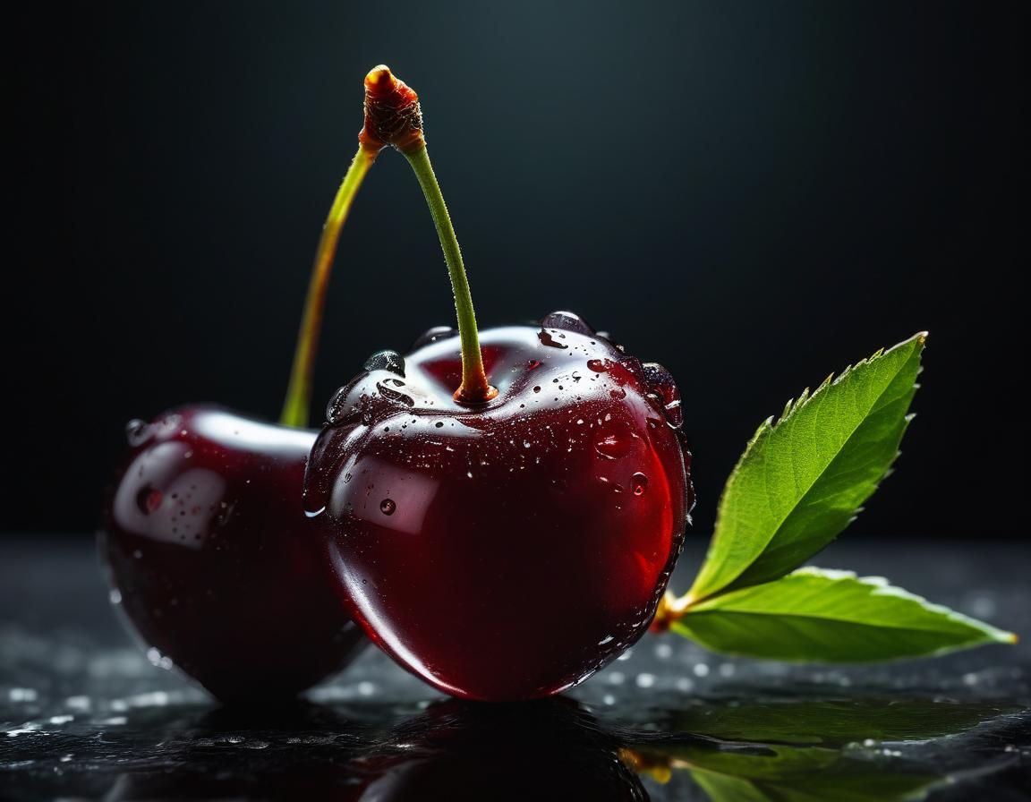 Macro Still Life of Bitten Cherry on Glass