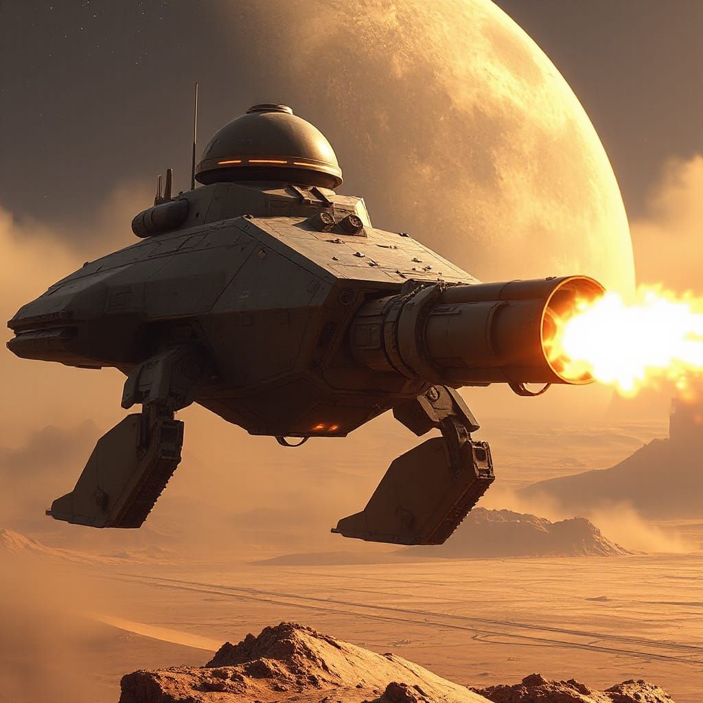 Flying Sci-Fi S-Tank Firing Plasma Cannon