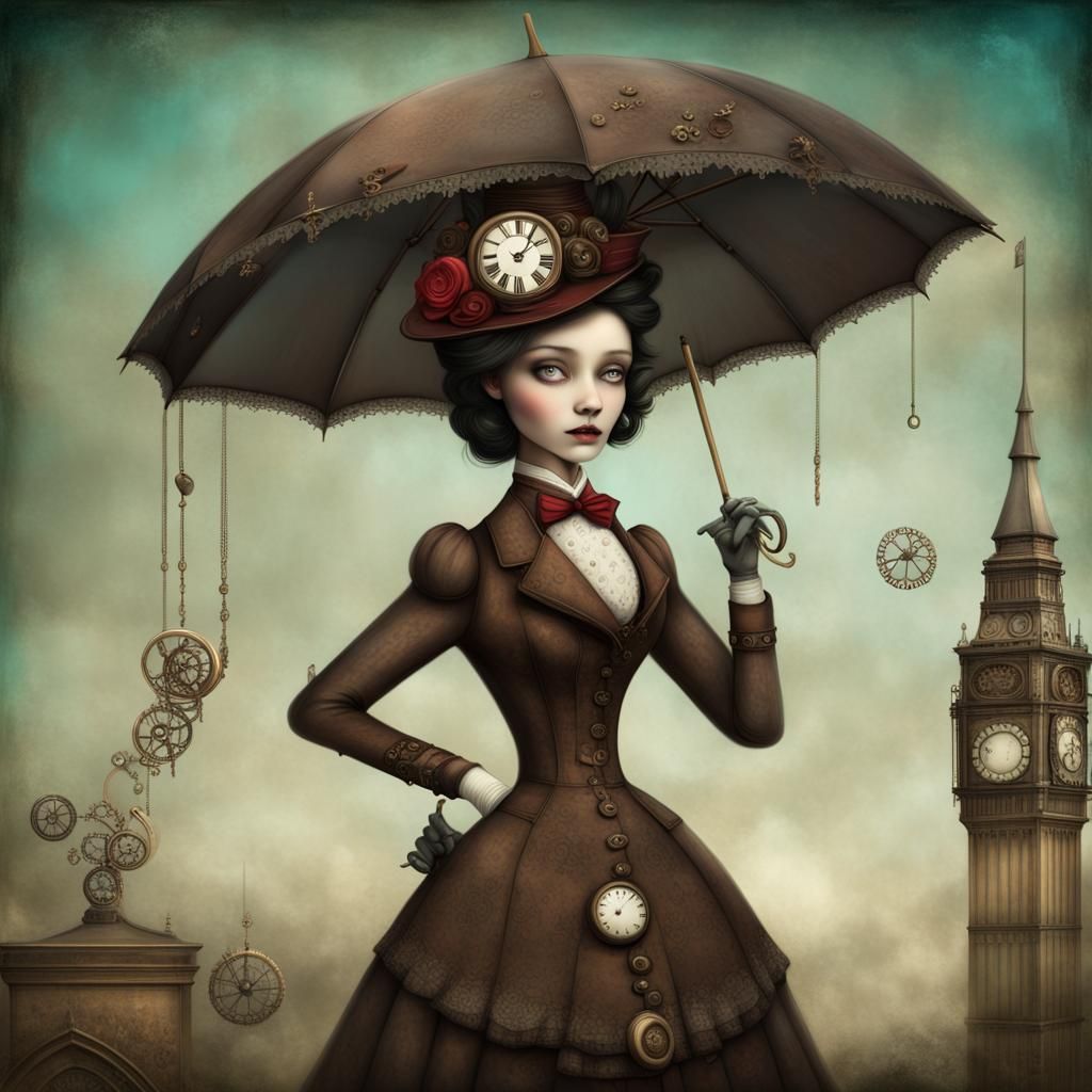 Steampunk Mary Poppins with Victorian Umbrella