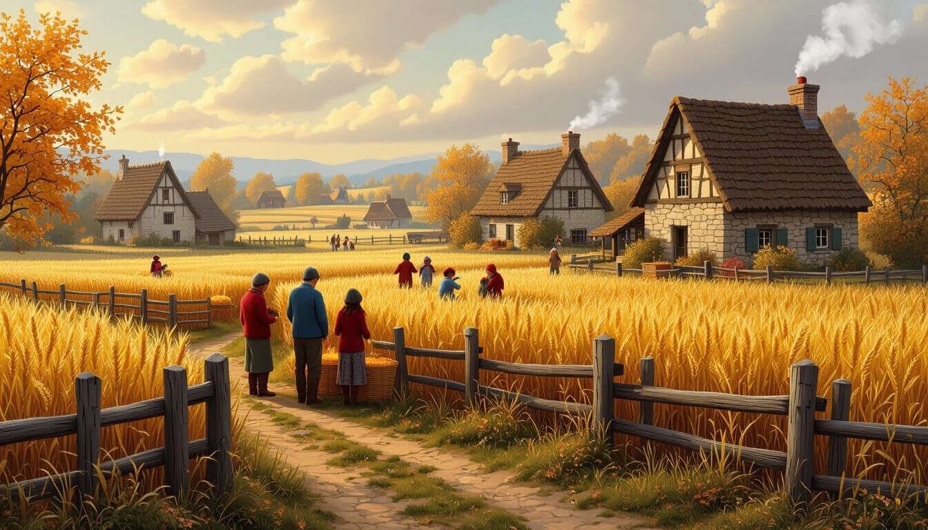 Autumn Harvest in Quaint Hamlet, Kinkade-esque